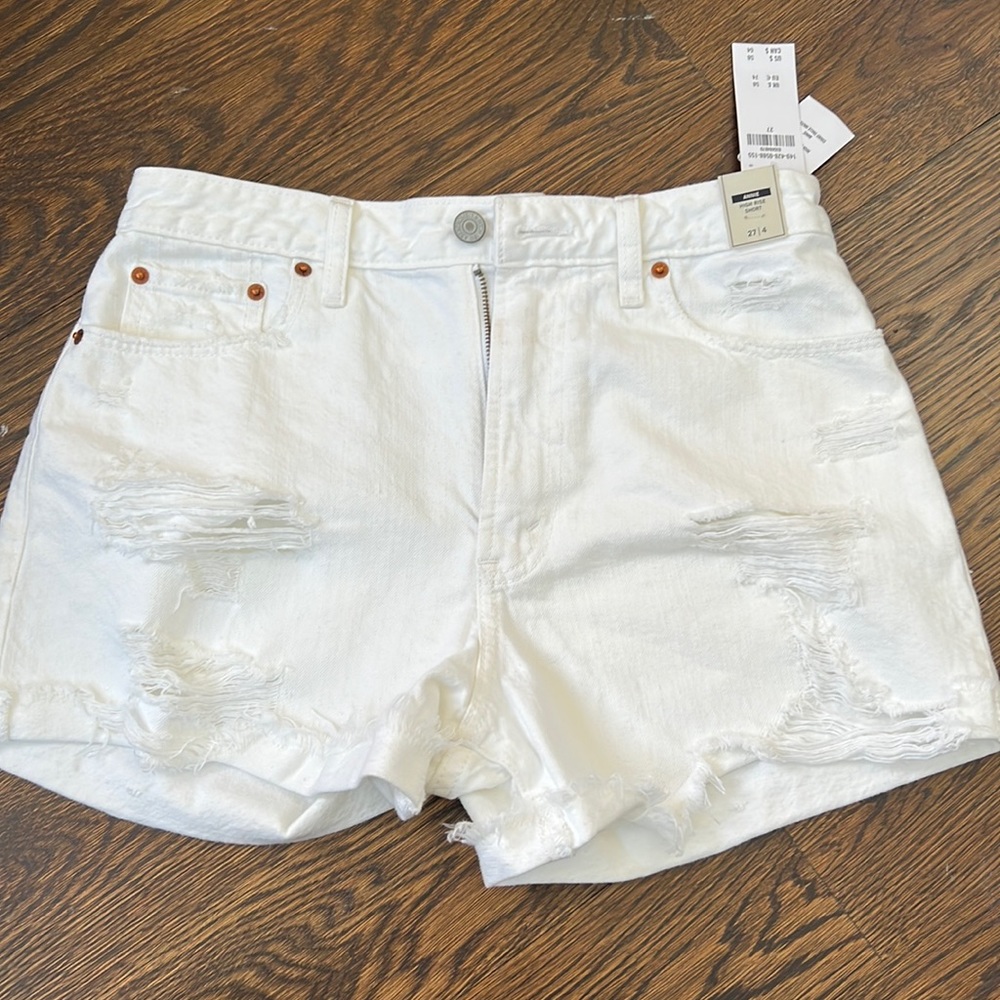 Abercrombie & Fitch womens ripped white denim shorts NWT